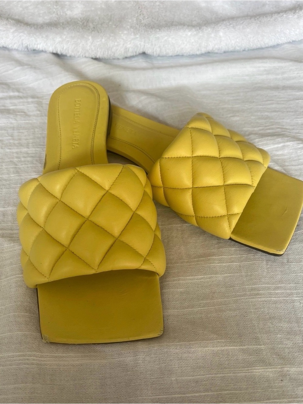 Bottega Veneta Yellow Quilted Leather Slide Mules